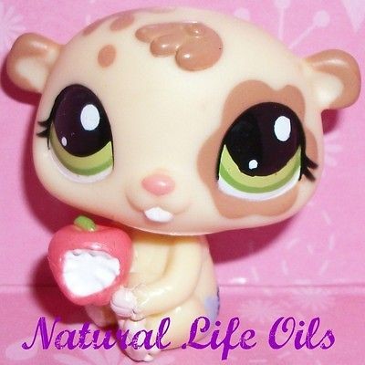 Littlest Pet Shop~#1888 CREAM & BROWN BABY HAMSTER EATING APPLE~C139 