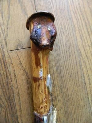 Vtg Hand Carved Bear Head Cane Walking Stick Assemblage Steampunk 