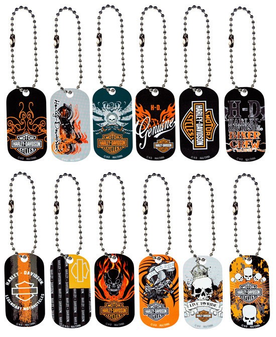 HARLEY DAVIDSON 2 INCH DOG TAG KEY CHAINS SET LOT * 12 PCS ***