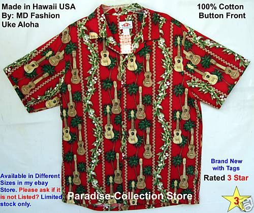 NEW HAWAIIAN ALOHA SHIRT UKE ALOHA SHIRT KOA KAMAKA GUITAR UKULELE USA 