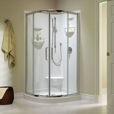   IZIA 36 x 36 SHOWER UNIT ENCLOSURE BACKWALLS FOOTREST SEAT NEO ROUND