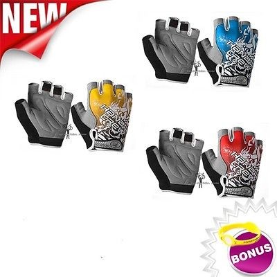 Cycling Bicycle Bike Silicone Gel Antiskid Palm Fingerless Gloves Size 