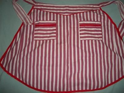 vintage kitchen apron 1950s red white stripes Xmas colors handmade 2 