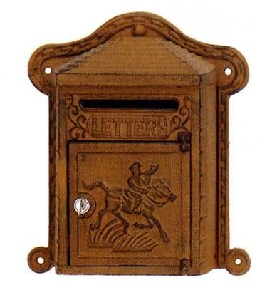 Mail Box Solid Cast Iron Slotted Keyed Pony Express New