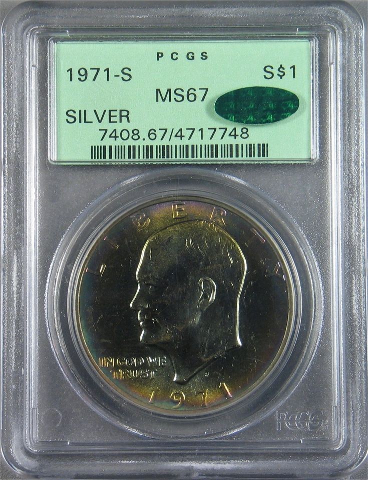 1971 S Eisenhower Silver Dollar PCGS MS67 CAC Approved Peacock 