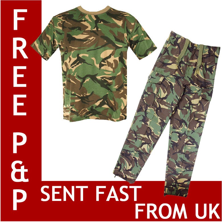   Army Camo Outfit T Shirt & Trousers Fancy Dress Up Costume Toy Soldier