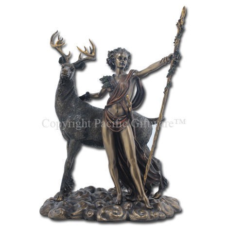   BRONZELIKE MOON GODDESS DIANA ANTLER STATUE ARTEMIS ROMAN FIGURINE