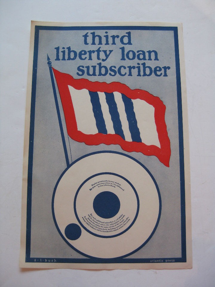 Org Vintage WWI Subscriber Victory Liberty Loan Window Sign Bullseye c 