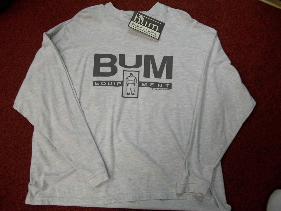 BUM EQUIPMENT LONG SLEEVE GRAY JERSEY SHIRT DEADSTOCK ATHLETIC GYM 