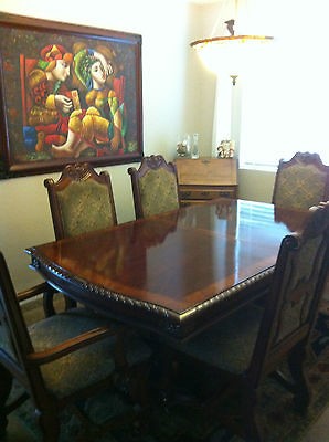 9pc Ashley Furniture Dining room Set Mahogany Tapestry Wood Inlay 