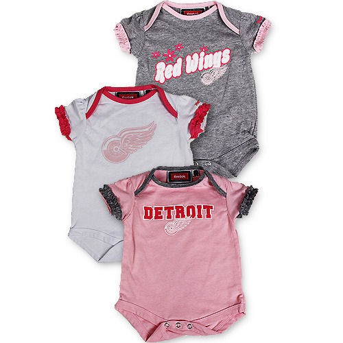 Detroit Red Wings Striped Pink 3 Piece Creeper Set