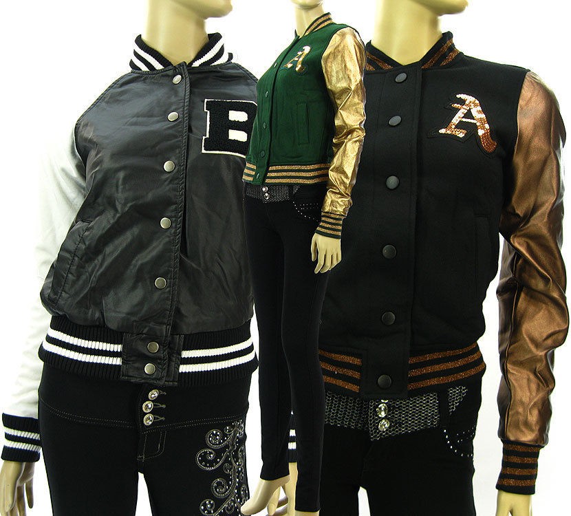    TONED VARSITY BASEBALL JACKET Faux Leather Letter B&A Black Casual