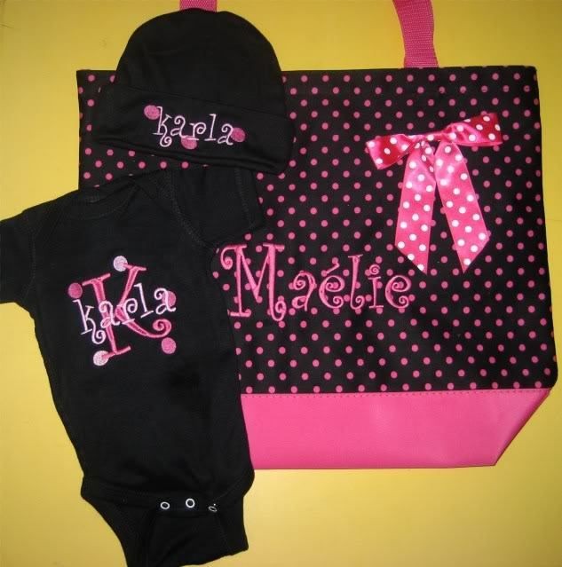 Personalized Diaper Tote Bag Baby Onesie Hat Gift Set