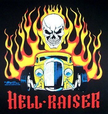 HELL RAISER STREET HOT ROD IN FLAMES SKULL T SHIRT DS37