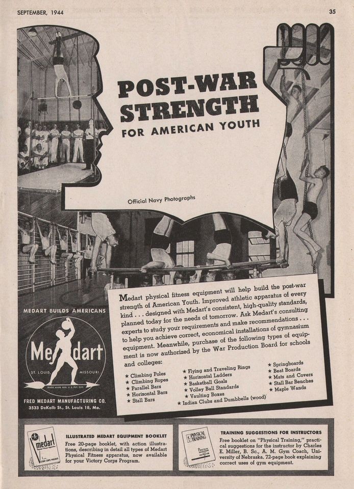 Vintage 1940s MEDART Gymnastic Equipment Print Ads   St. Louis, MO