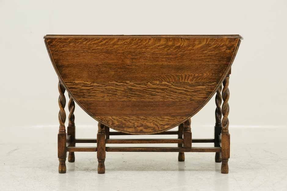 Antique Scottish Oak Barley Twist Gateleg, Drop Leaf Table