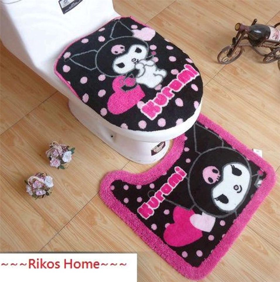   Unique My Melody Kuromi Bath Mat & Toilet Seats Lid Cover + FREE SHIP