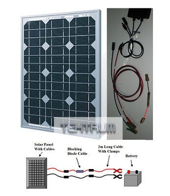 30 WATT SOLAR PANEL BATTERY TRICKLE CHARGER KIT RV BOAT