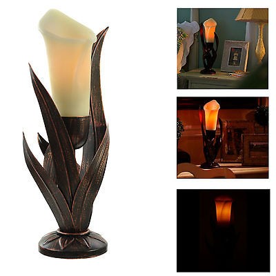 Beautiful Flameless Candle Lamp LED Flower Lily Leaf Holder W/ Built 