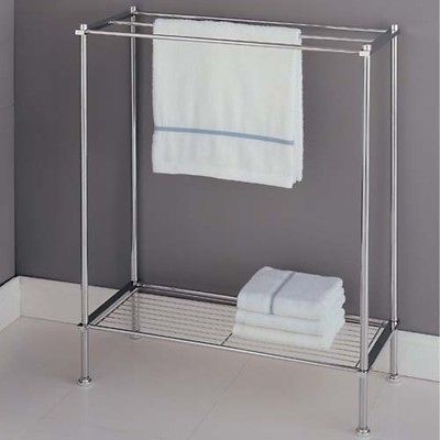 Chrome Towel Rack & Storage Shelf Metal Bath Organizer