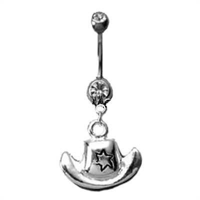 Belly Button Ring~Cowboy Hat~Dangle~Rhinestones~316L Stainless Steel 