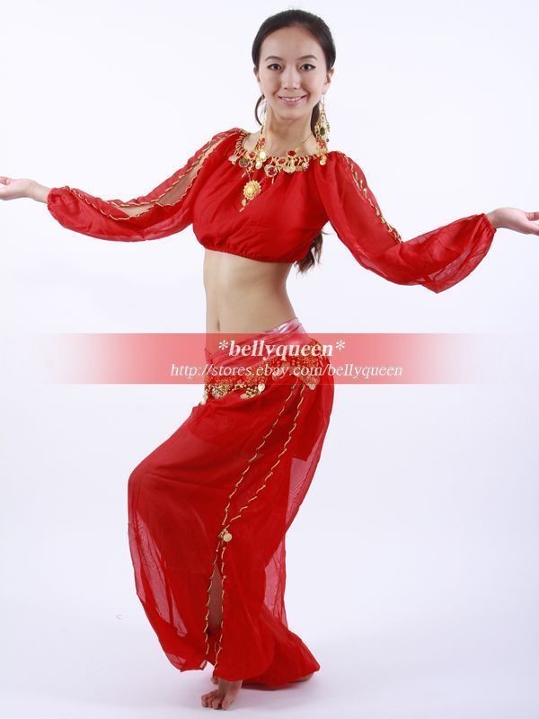 Belly Dance Costume 2Pics Chiffon Lantern Blouse Top and Pants 