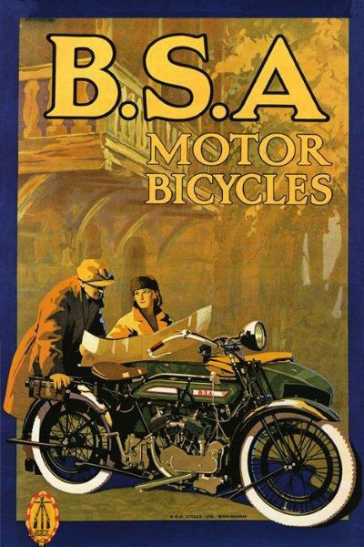 Couple BSA Motor Motorcycle Bicycle Trip Travel Vintage Poster Repro 