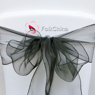 Black Organza Chair Cover Bow Sash Wedding Decor Banquet WED OCS 17