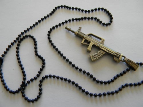  BIKES gun necklace famas bmx black or silver mens jewelry ball chain