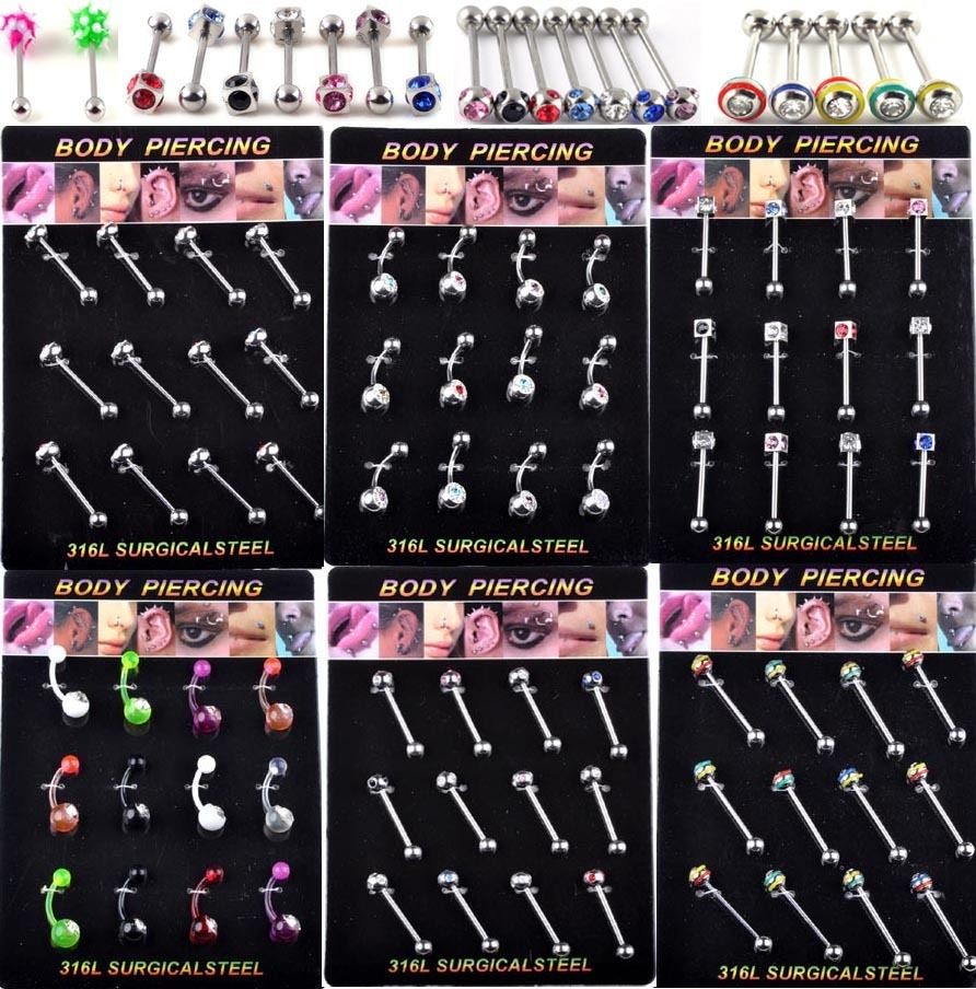 Wholesale lots 12X pierce body Jewelry Tongue Labret Lip belly bar 