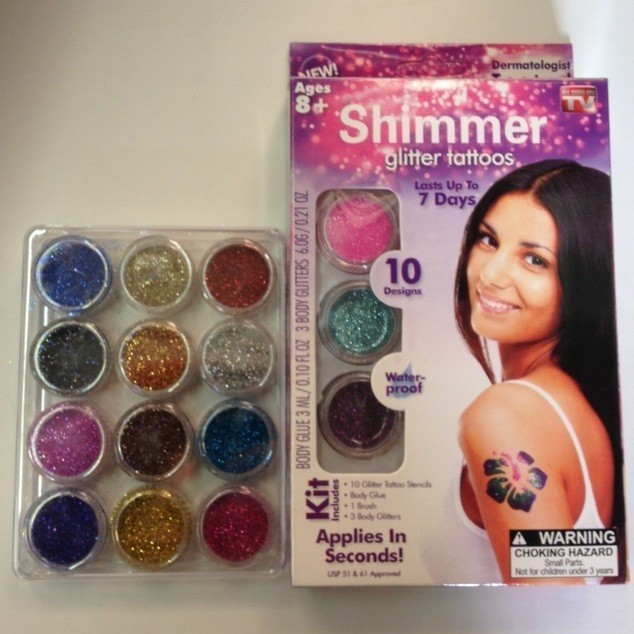 SHIMMER GLITTER Body Art Tattoos Starter Kit & Refill Kit * 16 Glitter 