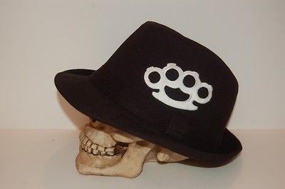 NEW BLACK BRASS KNUCKLE FEDORA HAT CAP BUCKET GOTH PUNK