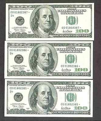 USA $100   NOTE # CD 01802385 01802386 01802387 * (STAR) UNCIRCULATED 