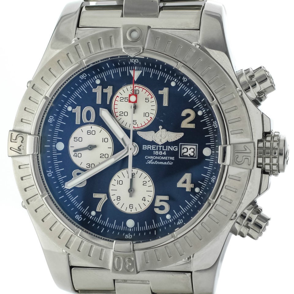 Breitling Aeromarine Super Avenger A13370 Blue Chronograph Mens Watch