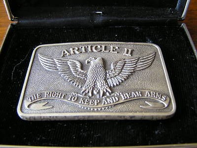 STERLING SILVER BELT BUCKLE ARTICLE II THE RIGHT TO KEEP AND BEAR 