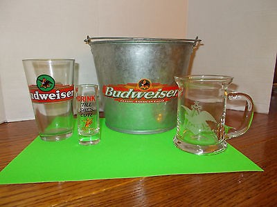 TWO (2) BUDWEISER GLASSES AND ONE (1) BUD PUB/TAVERN METAL BUCKET