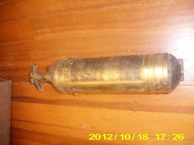 PYRENE VINTAGE ANTIQUE FIRE EXTINGUISHER BRASS WITH ORIGINAL WALL 