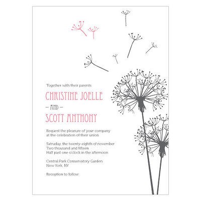 Wedding Reception Personalized Stationery DANDELION WISHES Invitation 