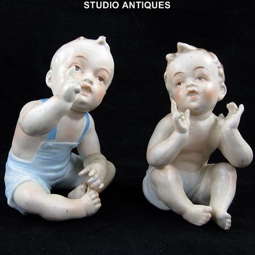 PIANO BABIES Antique Baby GERMAN BISQUE FIGURINE Victorian LOT Pair 