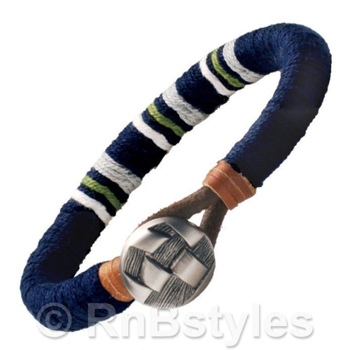 New Trendy Mens Navy Blue Medallion Leather Bracelet Cuff Jewelry