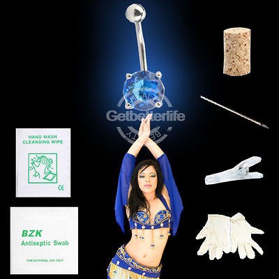   Sapphire Navel Stud Body Piercing Belly Button Jewelry Needle Tool kit