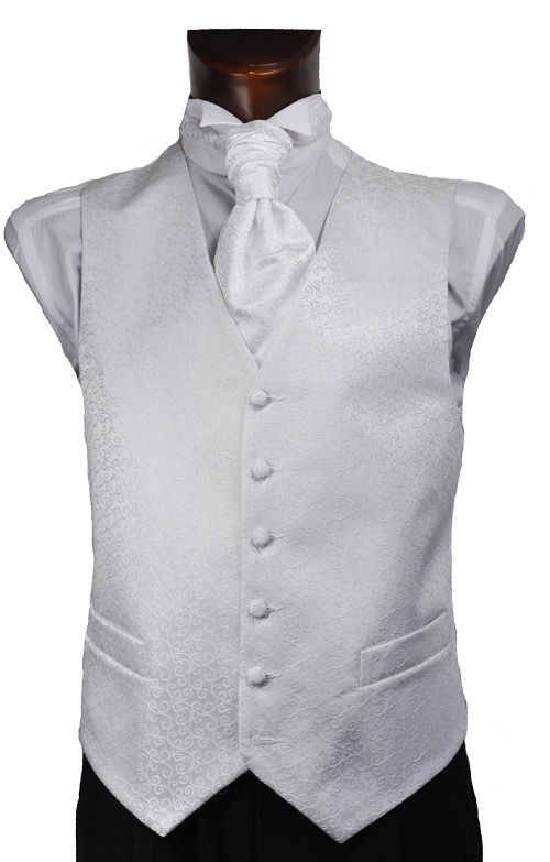 Mens White Scroll Wedding Waistcoat