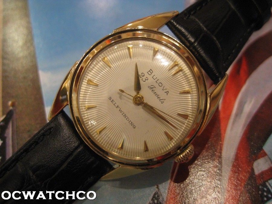 Vintage 1959 Mans Bulova Self Winding 23J Sun Burst Dial, One Year 