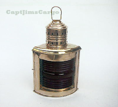 MARITIME COPPER RED PORT LANTERN OIL LAMP FRESNEL LENS