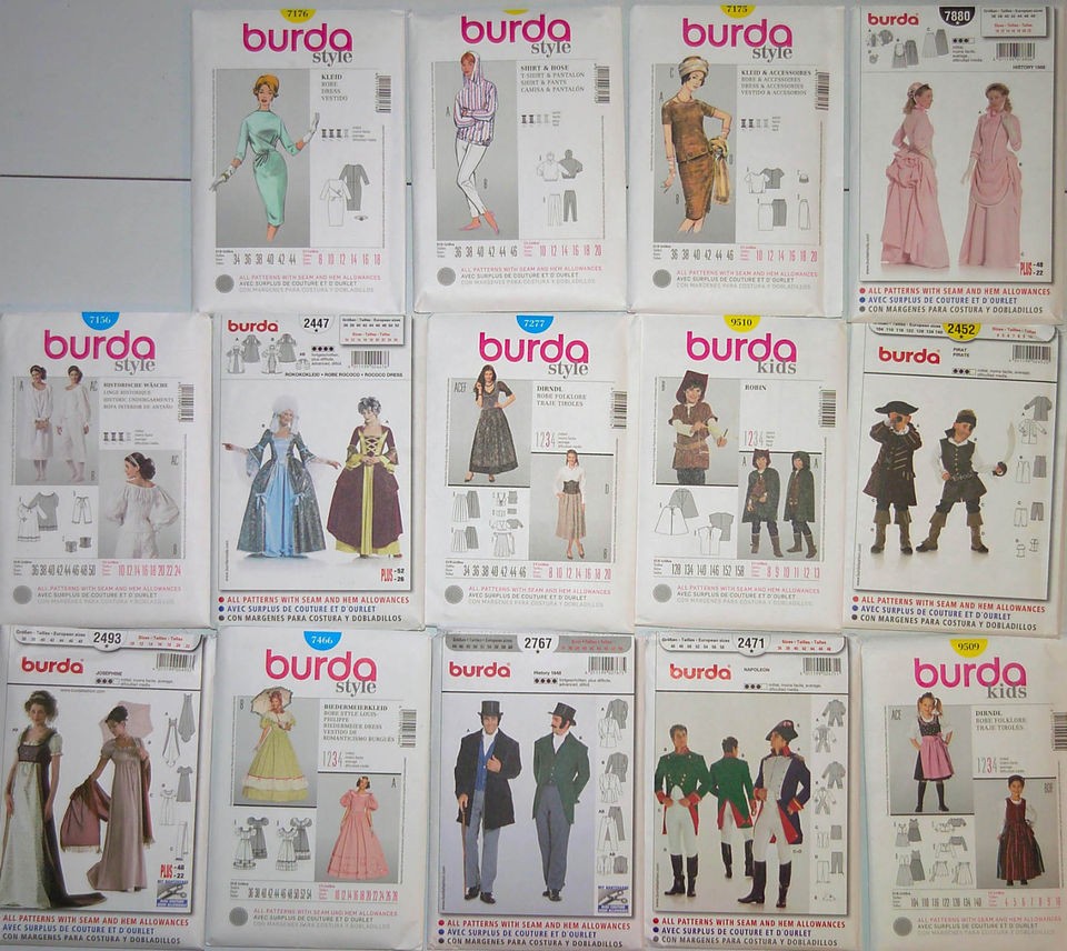 Burda Adult/Kids Patterns Bustle Renaissance 1960s Napoleon Medieval 