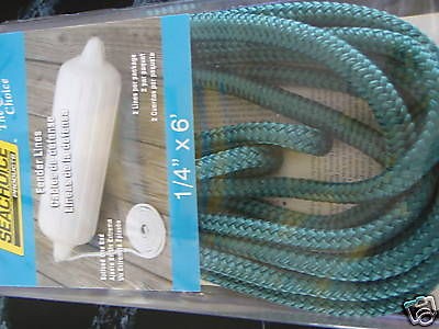 FENDER LINES 1/4 X 6FT EYE SPLICE TEAL 2PAC 40871 MARINE SUPPLY BOAT 