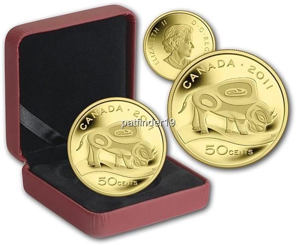 2011 CANADA 50 Cent Fine Gold coin The Wood Bison 1/25 Ounce Pure Gold 