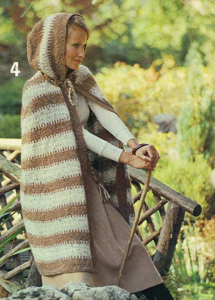 Vintage KNITTING PATTERN 3/4 Hooded Cape Cloak Chunky