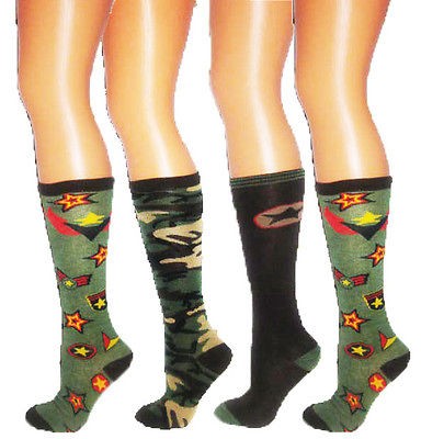 ARMY MILITARY CAMO GIRLS WOMEN LADIES KNEE HIGH SOCKS HOISERY SIZE 9 