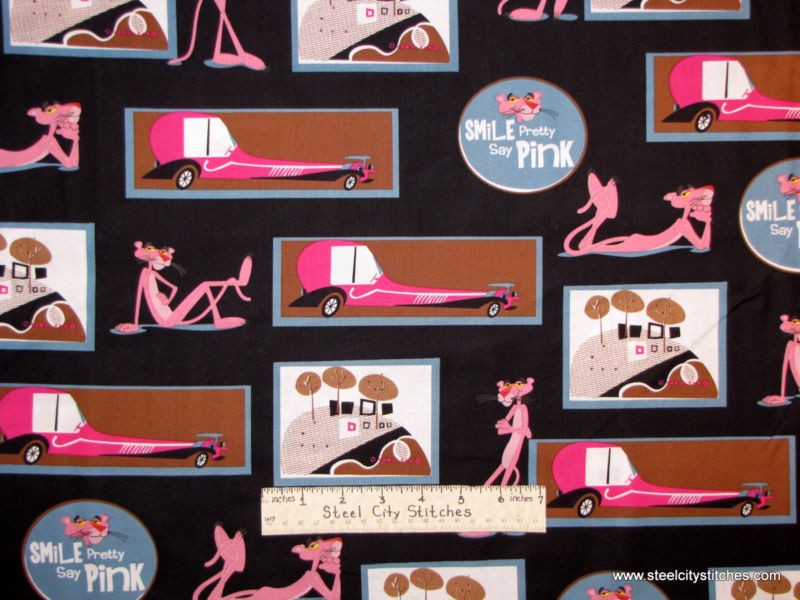 MGM The Pink Panther Car Smile Pretty Say Pink Retro Cartoon Fabric 1 